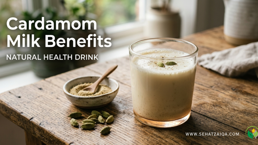 Glass of warm milk with cardamom showing natural health benefits