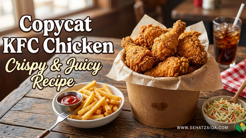 Golden crispy fried chicken like KFC served hot at home